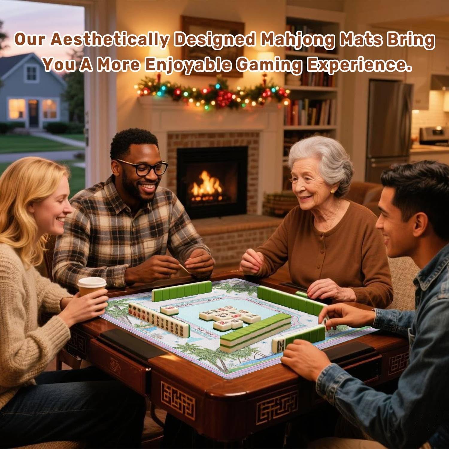 Mahjong Mat 31.5" x 31.5" Tropical Palm Trees Sailing Boat Pink Blue Pastel Design Non-Slip Noise Reduction Mahjong Tiles Table Cover for Dominoes Poker Card Board and Tile Games