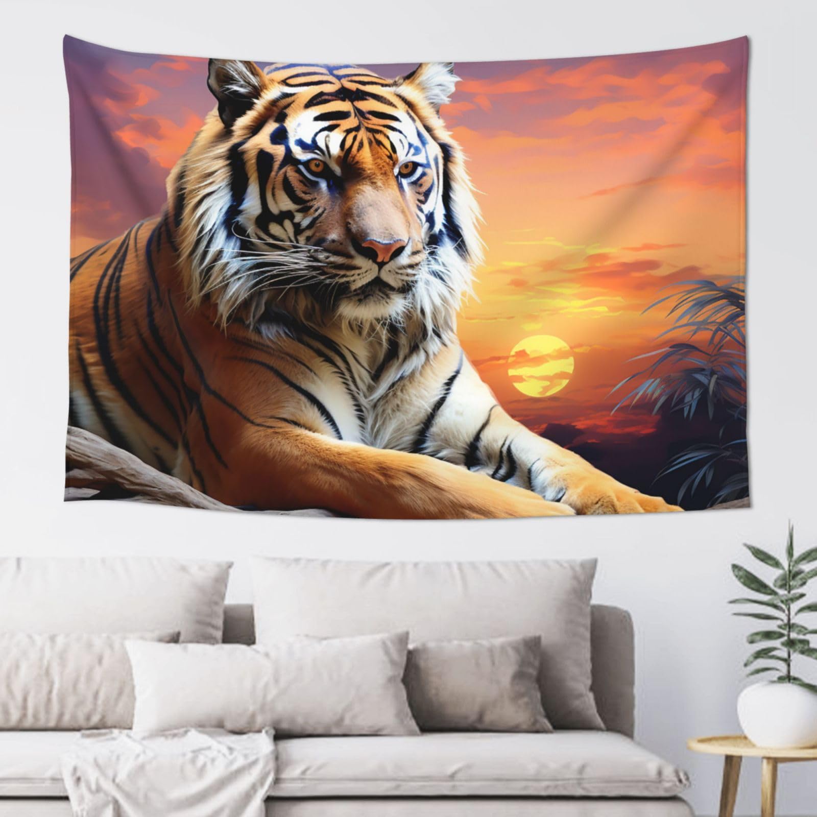 Fodpand Black Tiger Colorful Sunset Tapestry Dorm Decor, Wall Backdrop Aesthetic Tapestries Hanging Banner For Bedroom, Modern Wall Art Poster Blanket, Home Decor Wall Tapestry 60"X40"
