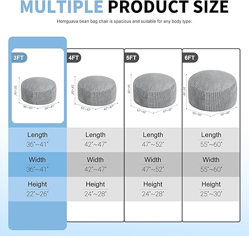 Miniatura 2 de Homguava Puf de 3 pies, puff grande de 3 pies, puf grande de 3 pies, sillas grandes para adultos con relleno de espuma viscoelástica, cómodas sillas
