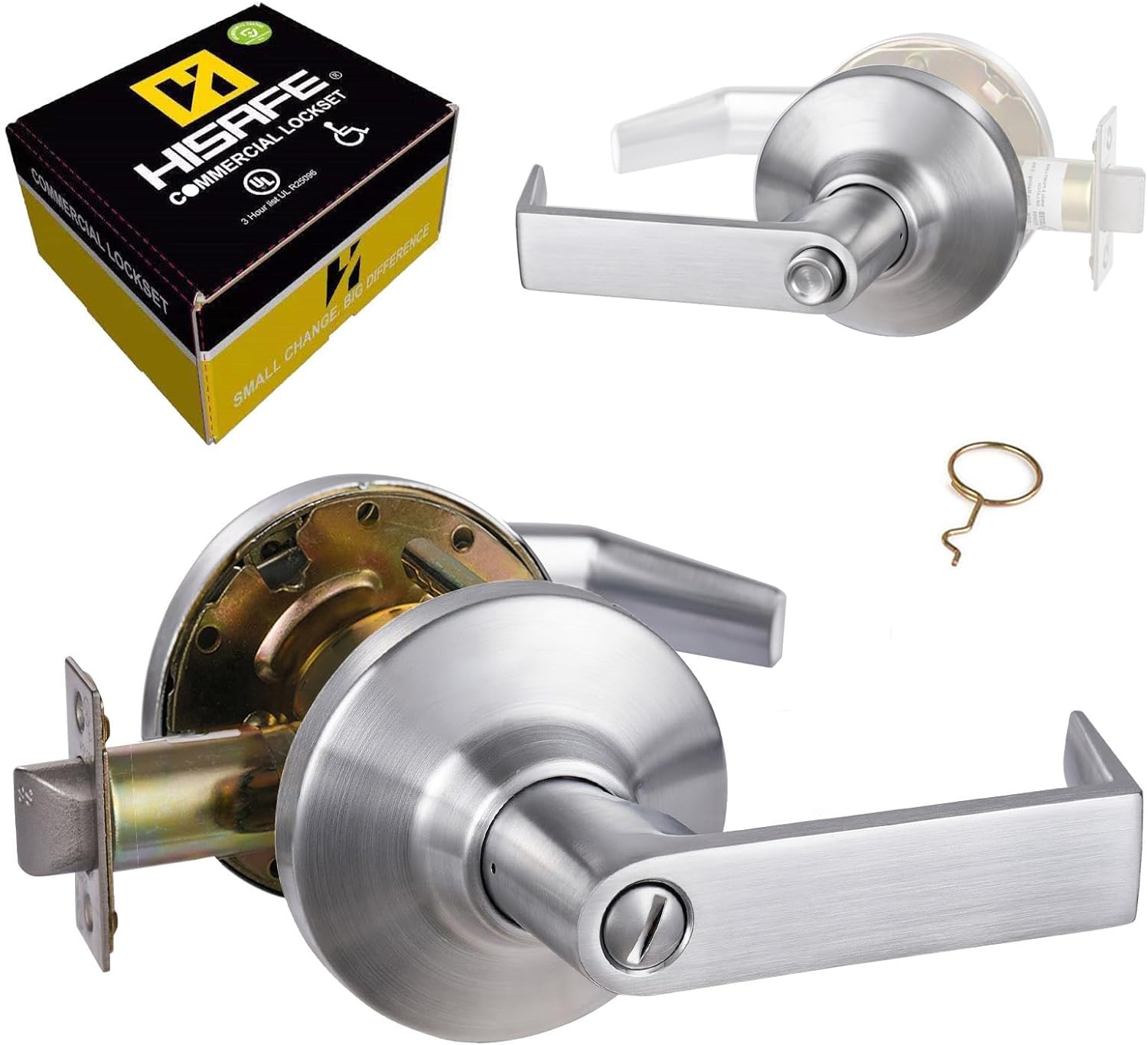Keyed Entry Grade 1 Commercial Door Locks Heavy Duty Office Door Lever, Non-Handed, UL 3 Hour Fire Rated, ADA Compliant, Brass Latch, 2-3/4''Backset, Satin Chrome 26D
