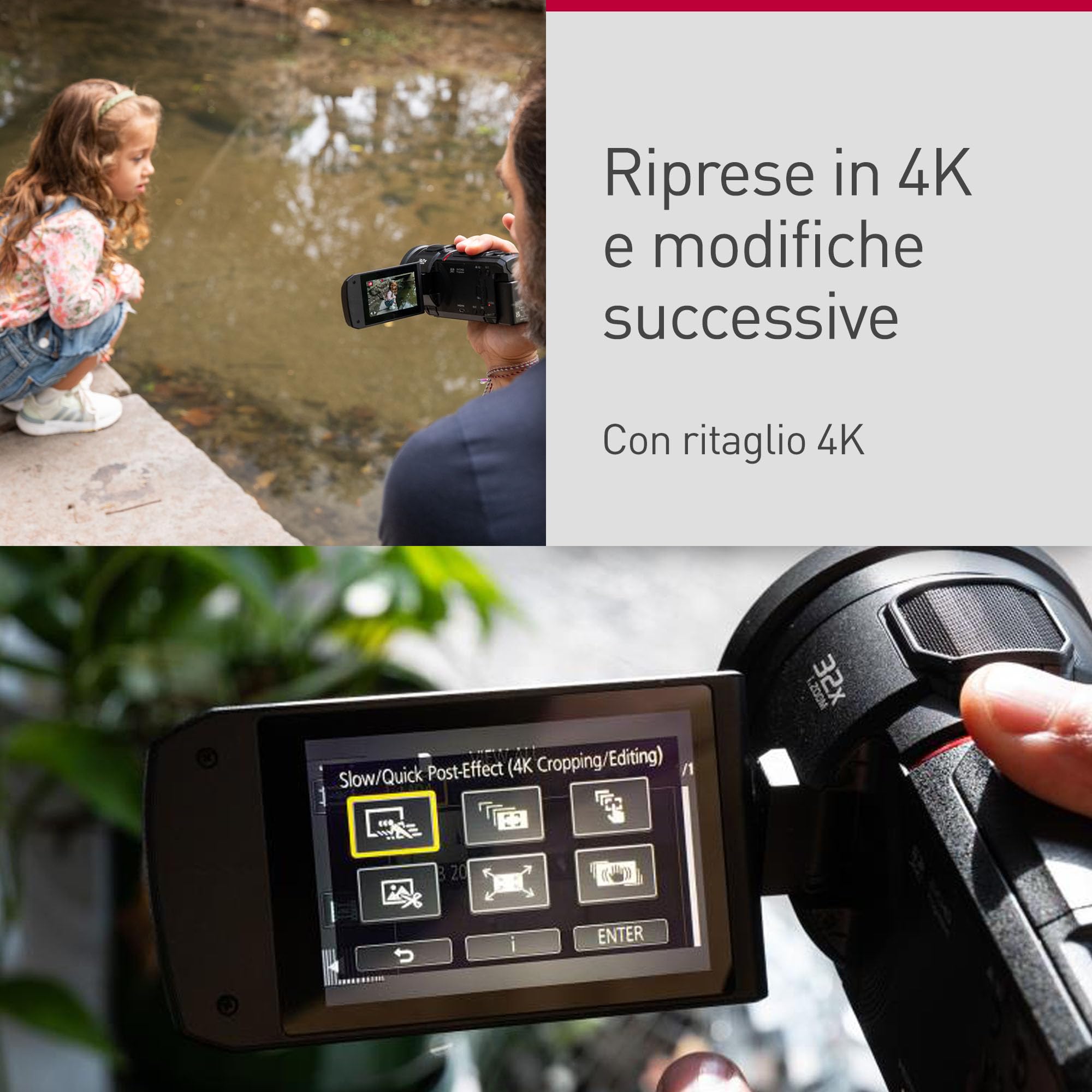 Panasonic HC-VX3E-K Videocamera Compatta Ultra HD 4K, Grandangolo 25 mm, Zoom ottico 24x, 4K Cropping, Nero