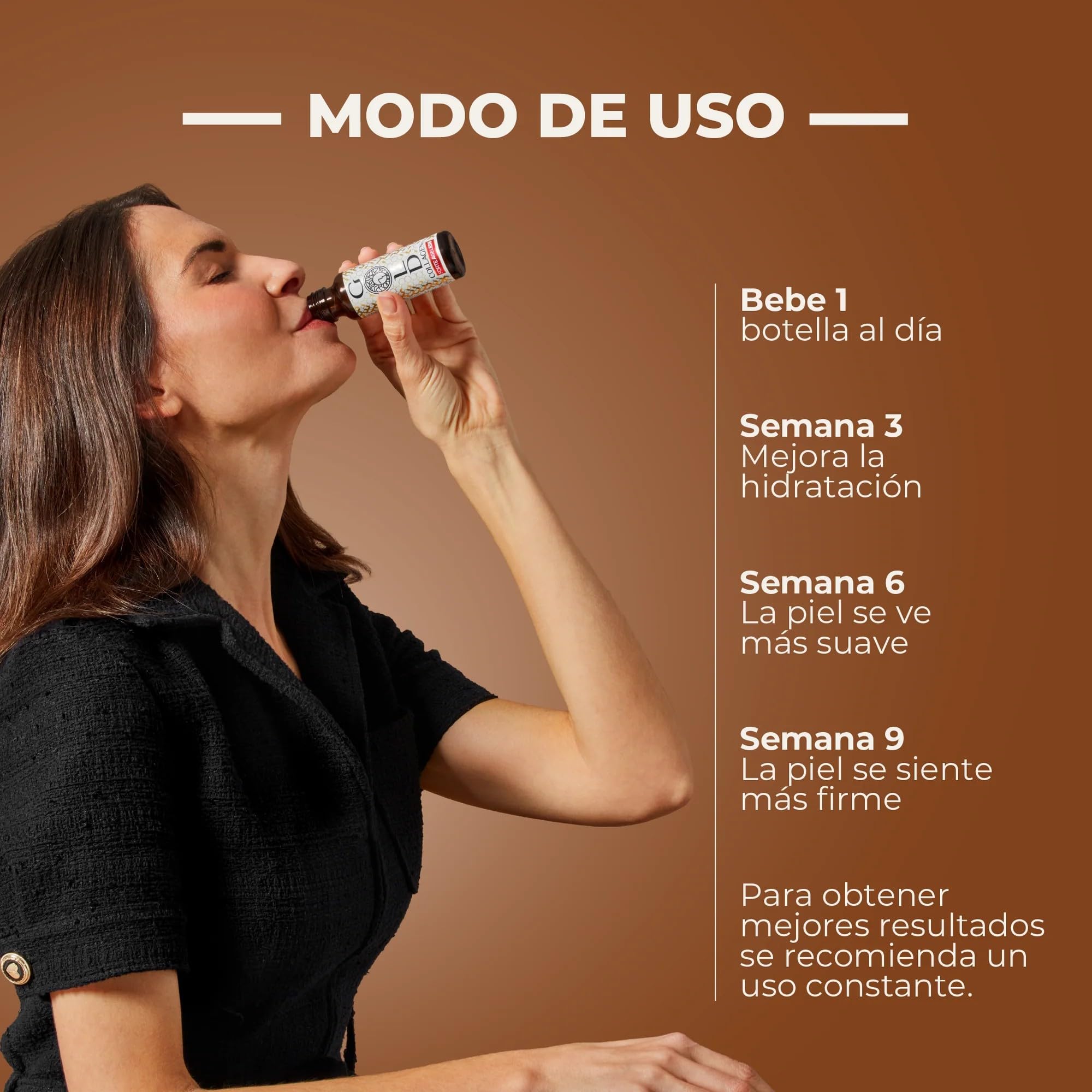 GOLD COLLAGEN Forte Ageless - Complemento Colágeno Marino Hidrolizado (12gr) con Ácido Hialurónico Antiarrugas, Pro Retinol, Vitamina C, D, Biotina, Coenzima Q10, Elastina Reduce Líneas Finas, 10x50ml