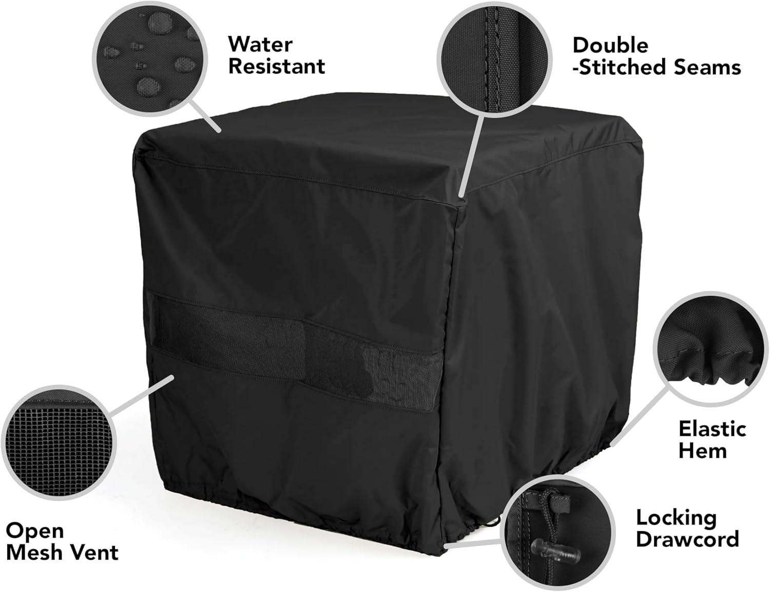 Covermates Square Firepit Cover - Water-Resistant Polyester - Mesh Ventilation - Fire Pit Covers, SQUARE 42W x 42D x 25H, Black