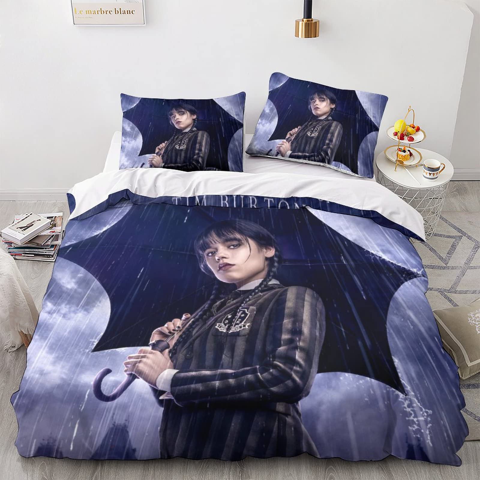 Parure De Lit Wednesday Addams - Housse De Couette + Taies D'oreiller - Imprimé 3D - Taille King 220x240 Cm