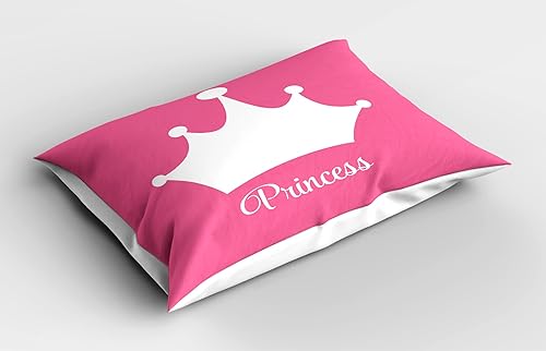 Miniatura 2 de Lunarable Funda de almohada de dibujos animados, corona blanca sobre fondo rosa, tiara gráfica de dibujos animados, estampado de letras de palabras