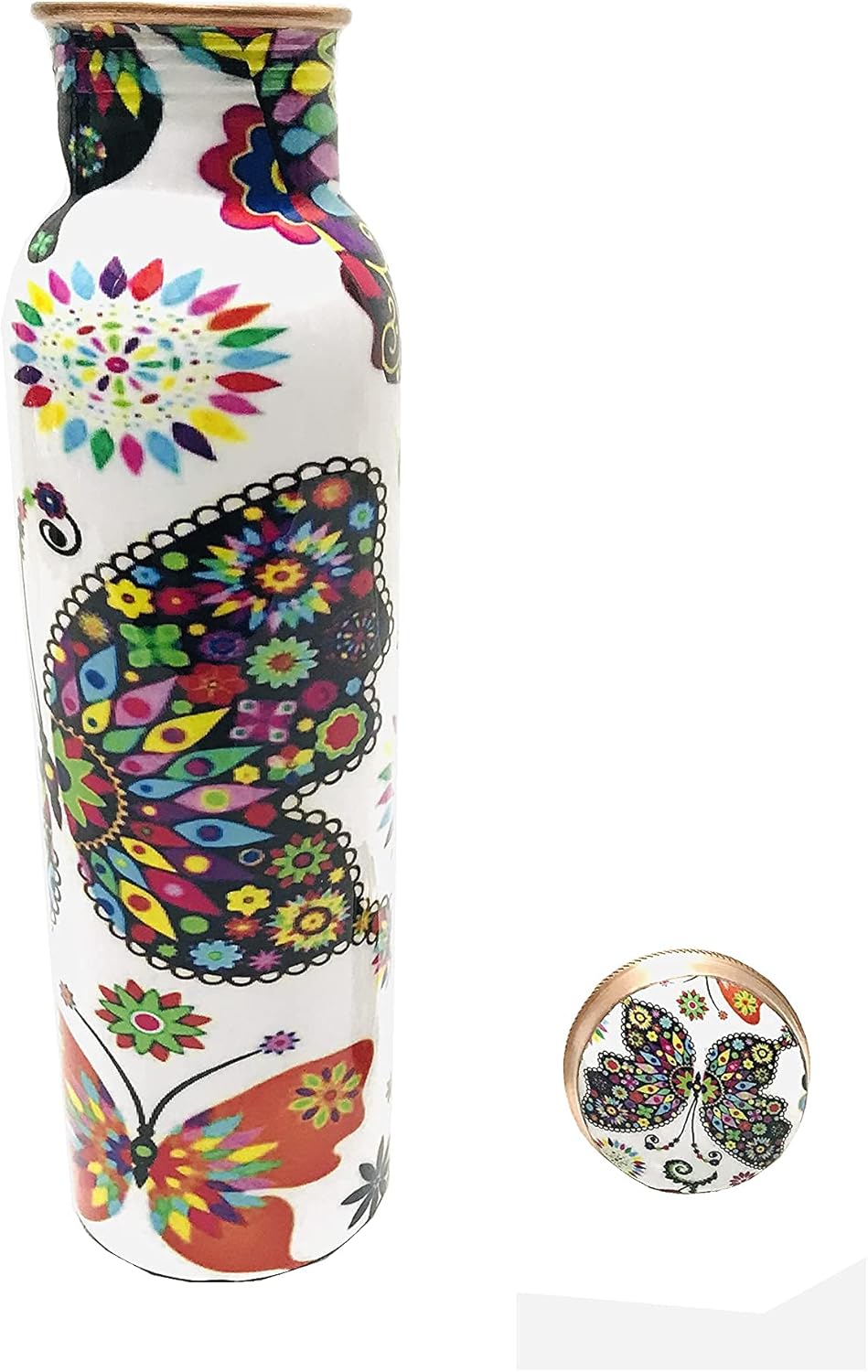 Multi Butterfly 34oz Pure Copper Water Bottle for Drinking – Large Handcrafted Ayurvedic Copper Water Bottle, Leak Proof Lid – Smooth Finish Copper Bottle Water Vessel Capacity 1 litre