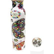 Multi Butterfly 34oz Pure Copper Water Bottle for Drinking Large Handcrafted Ayurvedic Copper Water Bottle, Leak Proof Lid Smooth Finish Copper Bottle Water Vessel Capacity 1 litre