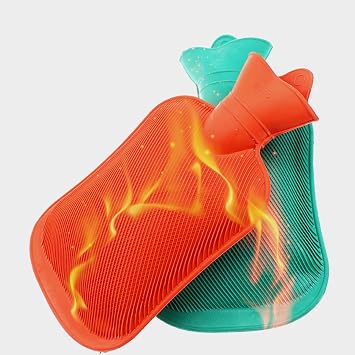 Hot Water Bottle with a Leakproof Secure Lid ,Great for Pain Relief,Durable Hot Water Bag for Hot Compress and Heat Therapy Color Red+Cyan, Size Medium