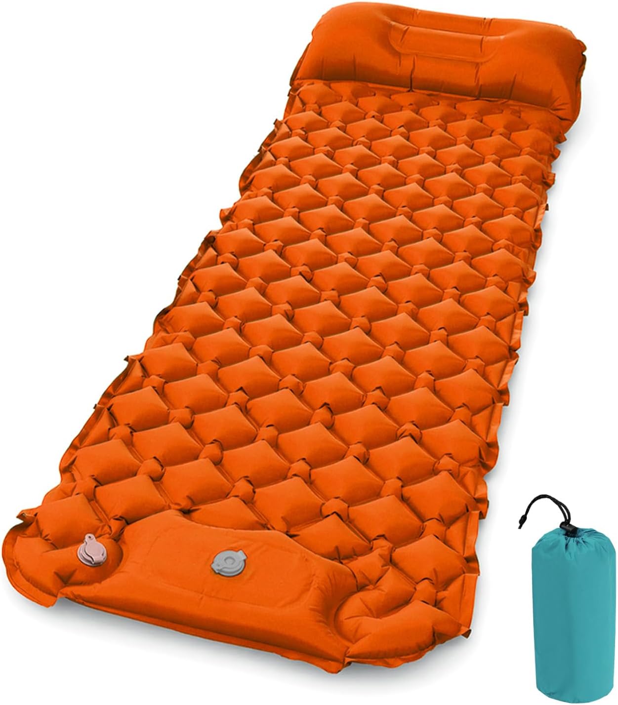 Camping Sleeping Pad, Ultralight Inflatable Camping Mat with Pillow, Built-in Foot Pump Compact Portable Sleeping Pads for Camping Backpacking Traveling Hiking Tent (Orange)