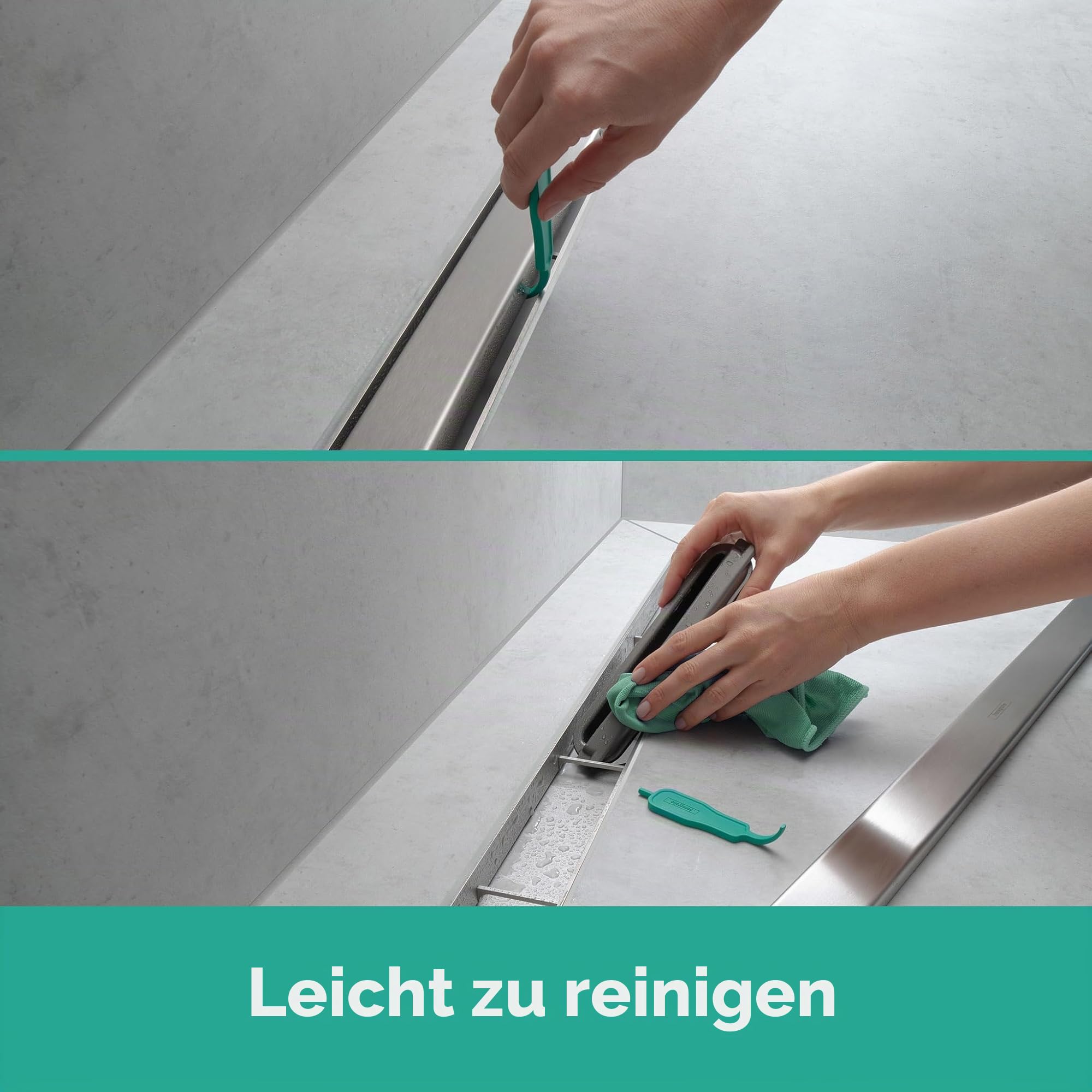 hansgrohe Fertigset Duschrinne RainDrain Match, Abflussrinne 600mm, Bodenablauf Dusche mit höhenverstellbarem Rahmen, Edelstahl gebürstet