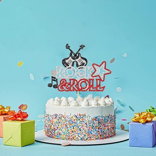 Miniatura 6 de Decoración para tartas de Rock and Roll, decoración de pastel con suministros de fiesta temática de rock and roll, tema musical para guitarrista de