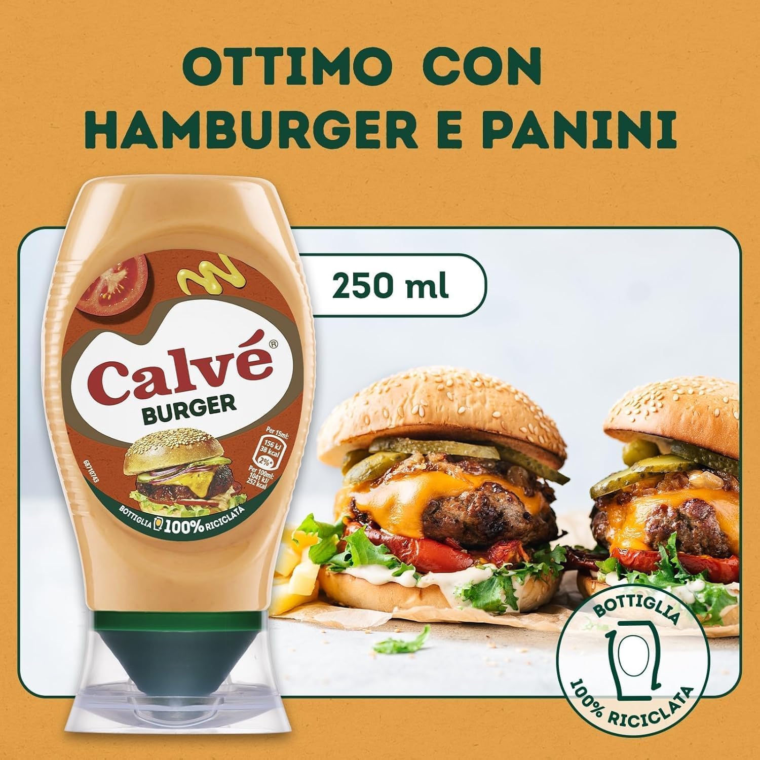 12x Calvé Salsa Burger - Leckere Sauce mit Mayonnaise, Senf, Zwiebeln und Worcestershire Sauce, ideal für Sandwiches und Burger, 250ml Top-Down + Beni Culinari Kostenloser Schlüsselanhänger