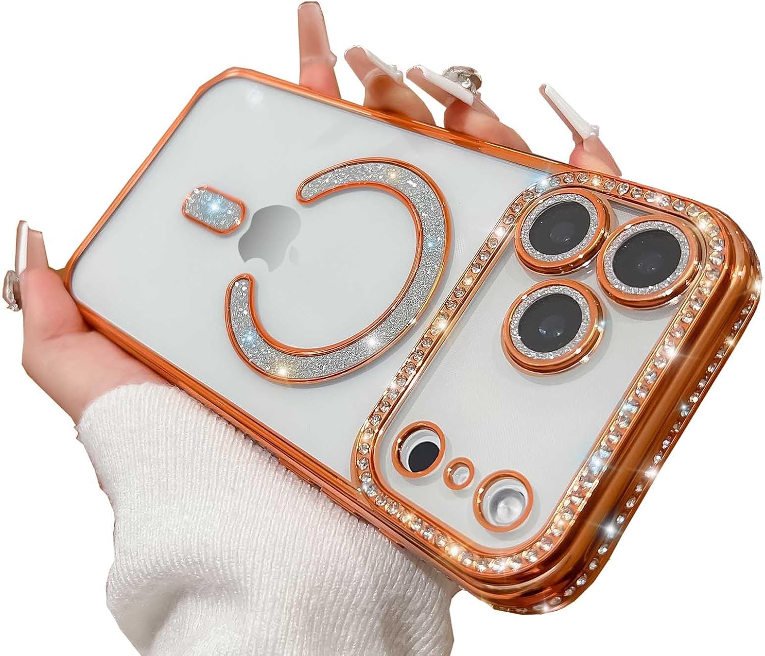 Magnetic Glitter Case for iPhone 17 Pro Max Girly Bling Cover(Orange)