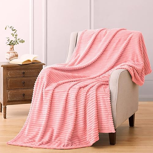 Vista 308 de Vessia Manta de franela de forro polar, 300GSM, acogedora manta a rayas verde salvia para sofá, cama y sofá, cálida y suave, acogedora manta