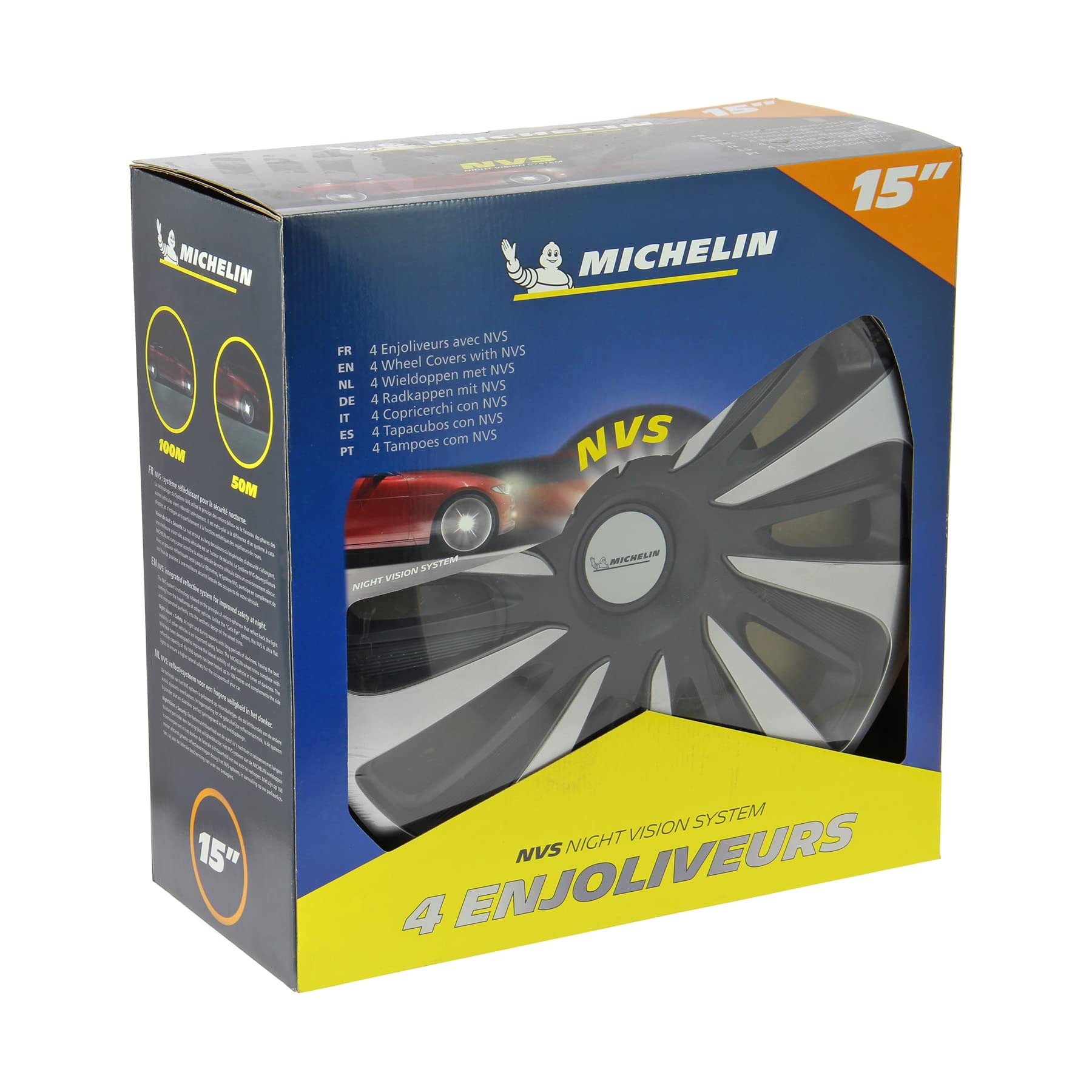 MICHELIN 009122 4 Tapacubos de Coche, 3D Black Edition, 15 pulgadas
