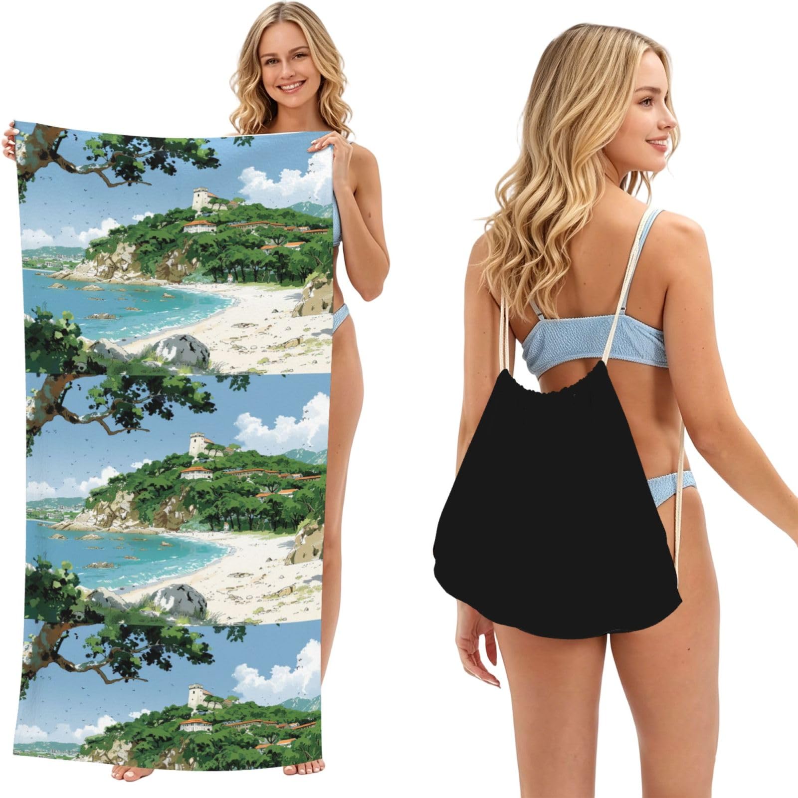 SKGOHLH Sunshine Beach 2in1 Packable Beach Towel Bag Women