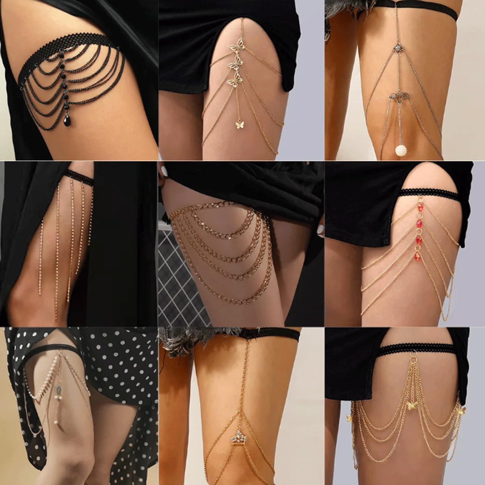 Catena con Ciondolo, Strass Lucidi, Catena per Coscia E Gamba, Donna, Catena per Corpo Sexy, Imbracatura per Coscia E Gamba, Gioielli da Spiaggia, Catene per Gambe,A