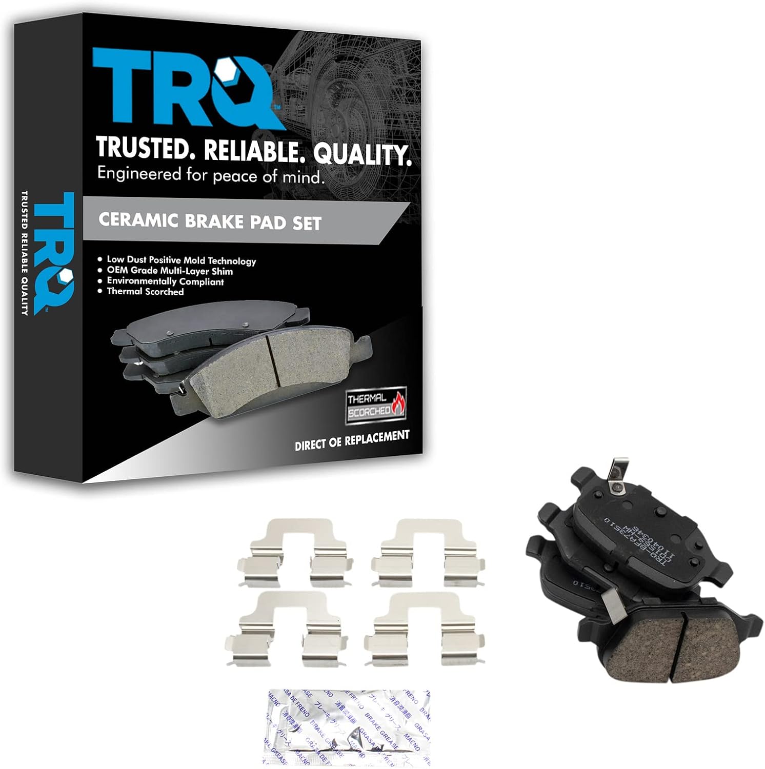 TRQ Rear Brake Pads Ceramic Compatible with 2012-2019 Fiat 500