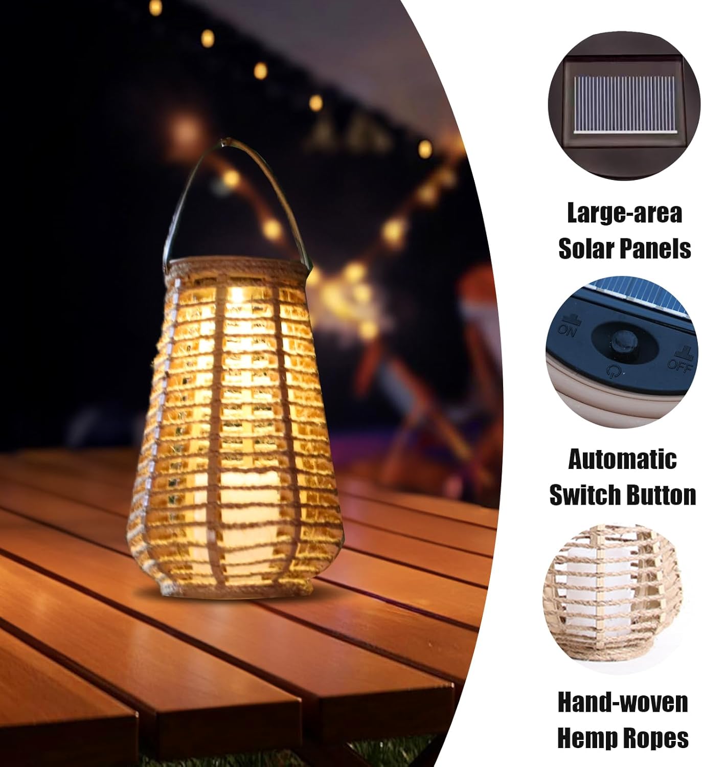 2 Pack Solar Lanterns Outdoor Waterproof, Vase-Shaped Solar Lantern with Handle, Hand-Wound Rope Outdoor Lantern Dusk to Dawn 6-8Hr, Hanging & Tabletop Decor for Garden/Patio