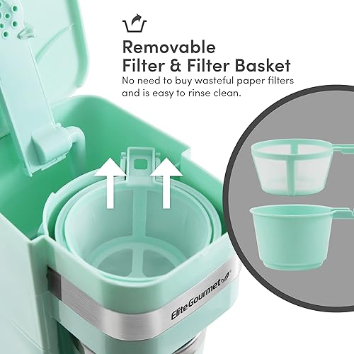 Miniatura 4 de Elite Gourmet EHC113M - Cafetera compacta personal de una sola porción incluye 14 onzas Taza térmica de viaje interior de acero inoxidable