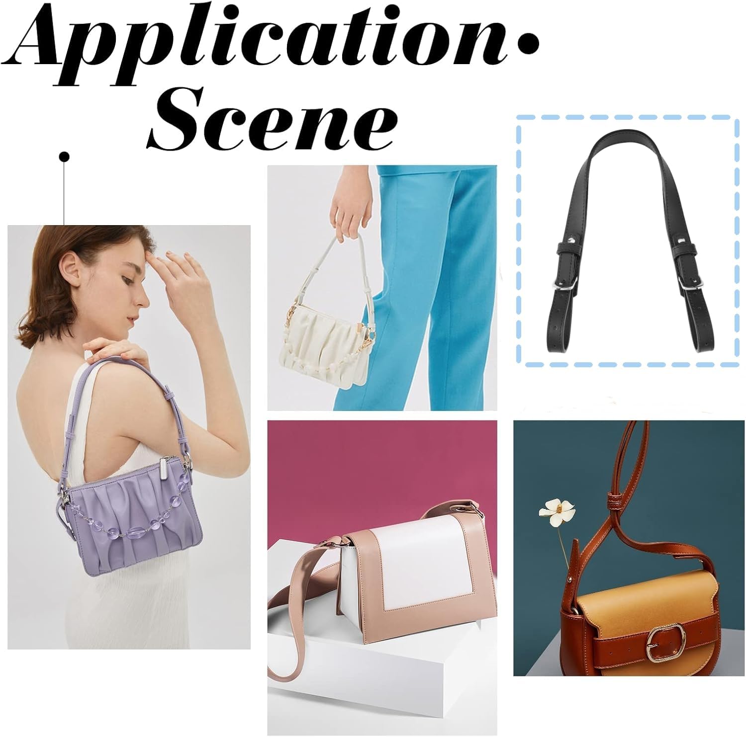 WADORN Leather Purse Strap Replacement, 17.9 Inch Adjustable Handbag Handles Strap Cowhide Leather Bag Handles DIY Bag Purse Making Accessories for Satchel Tote Crossbody Bag, Black - Image 4