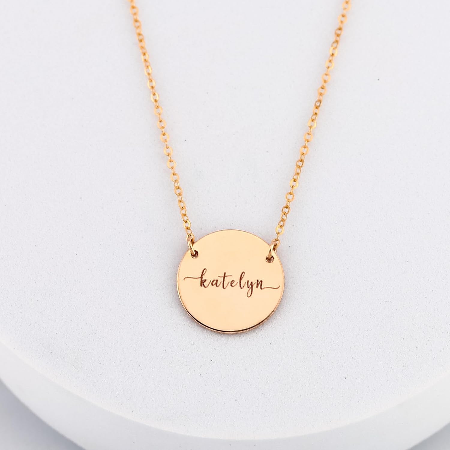 HotMixCold 5/8" Personalized Engraved Name Circle Charm Pendant Necklace, Handmade Gift for Women | 14K Gold Filled - Image 2