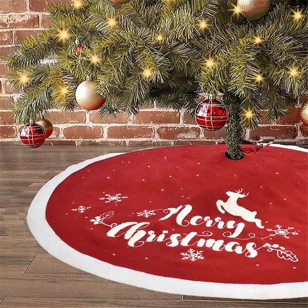 Gonna per albero di Natale, 122 cm, colore rosso, con motivo a fiocchi di neve bianchi