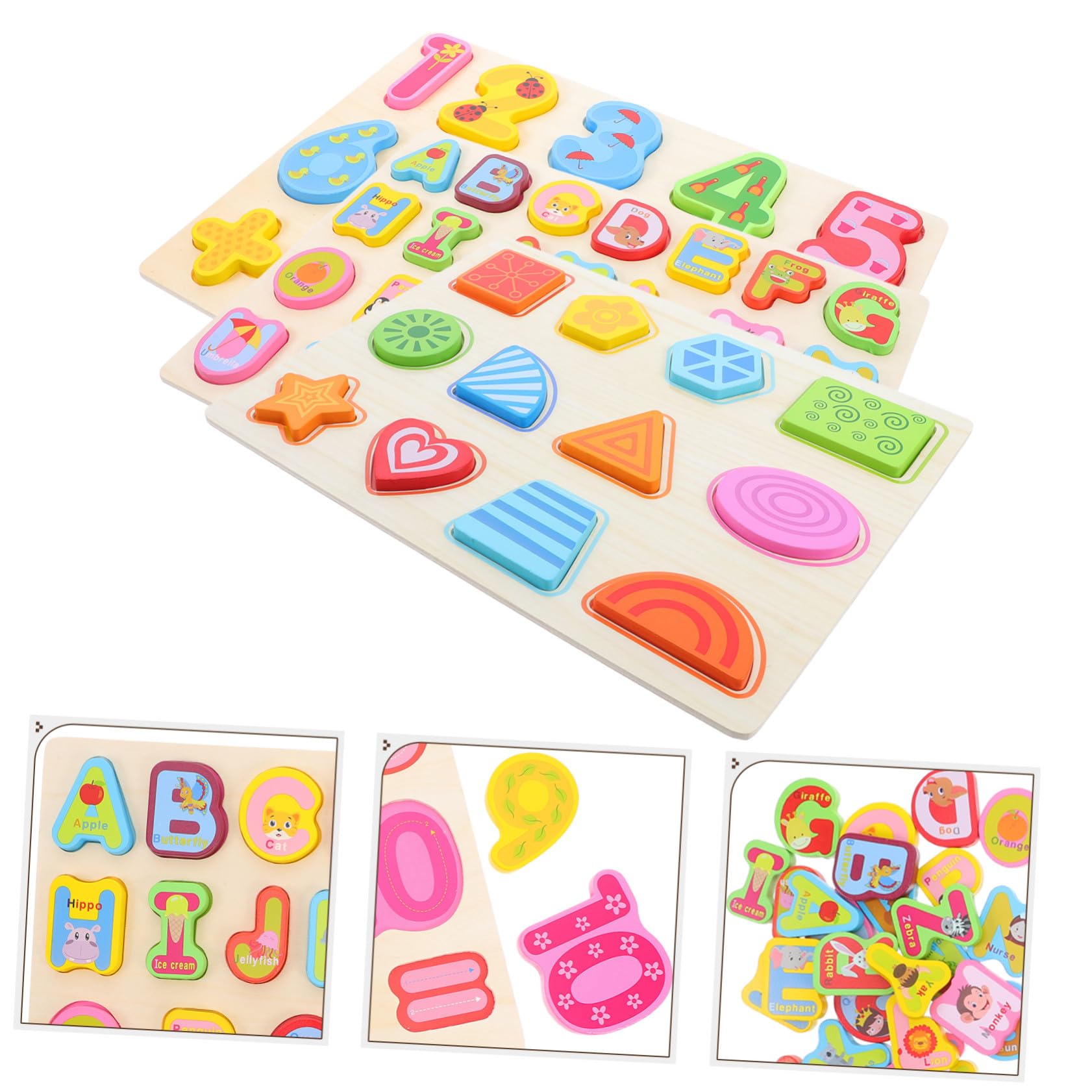 Rompecabezas de Madera Montessori de 3 Piezas para Alfabeto y Números | Formas y Conteo, Juguetes Educativos Preescolares, Niños y Niñas, Obsequio para Cumpleaños y Navidad