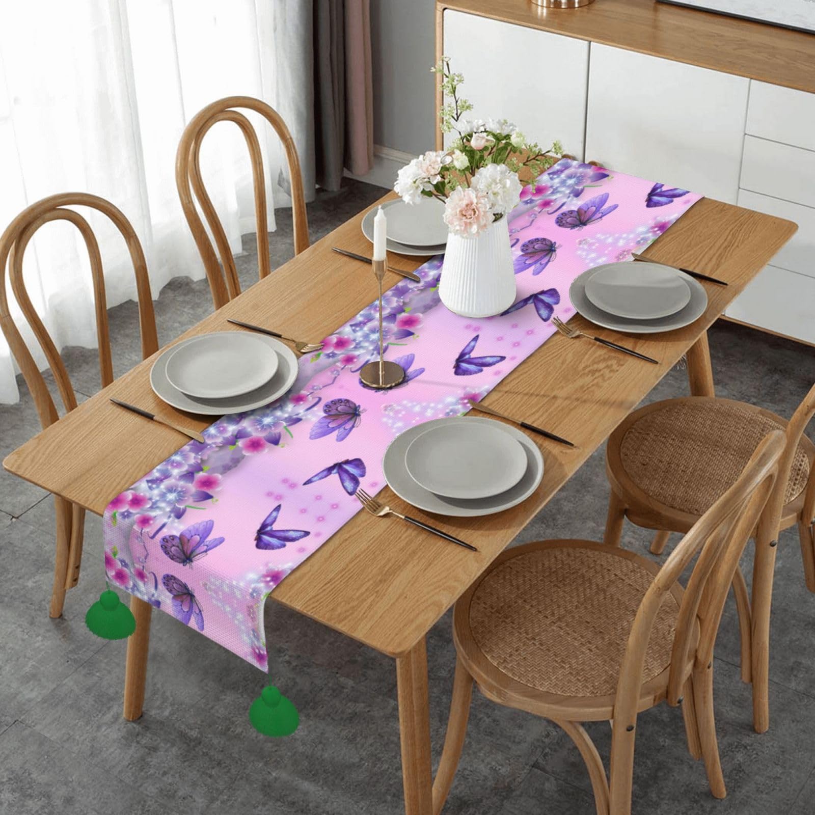 Chemin de table de Noël violet motif papillon pour créer des souvenirs inoubliables