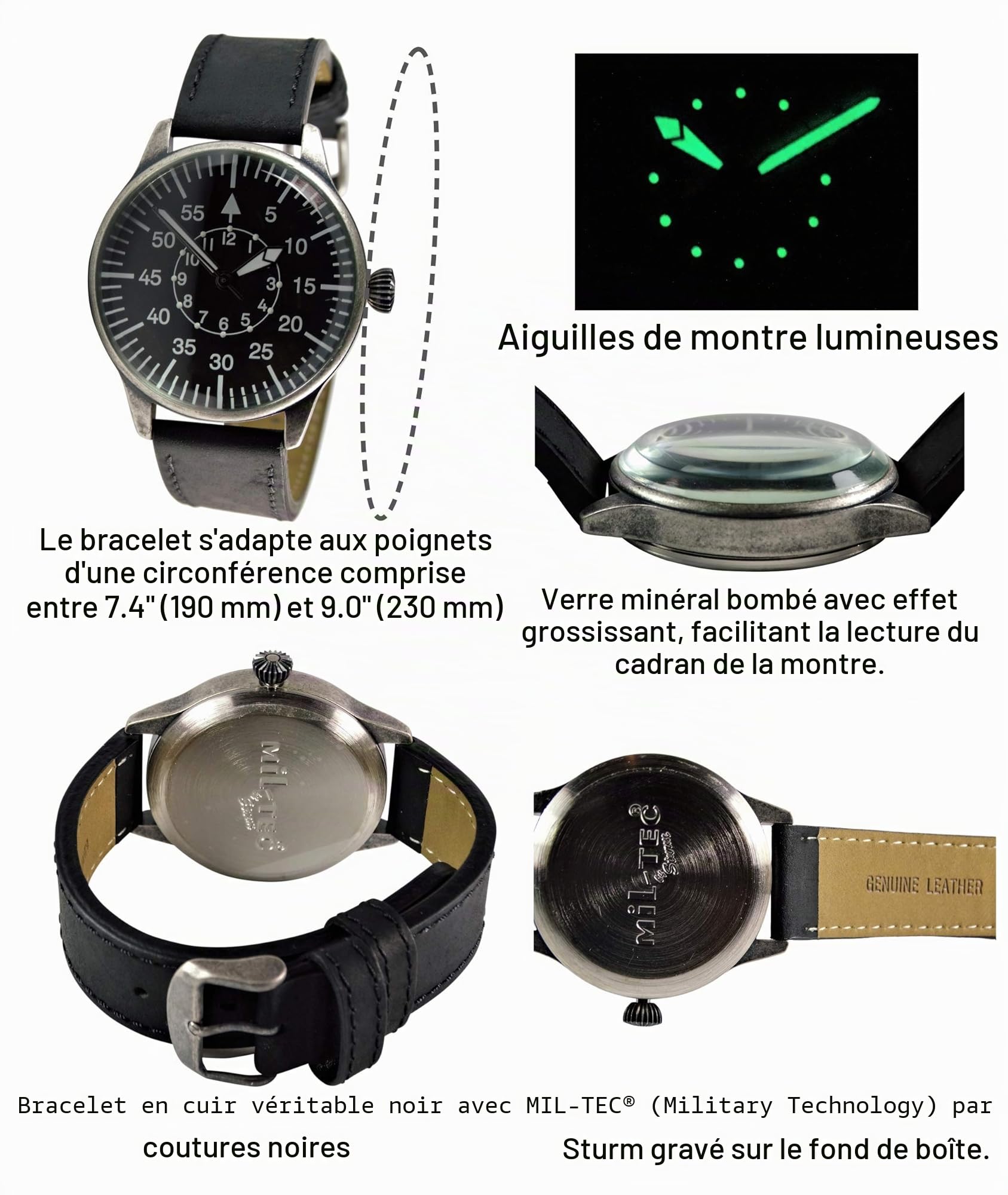 Mil-Tec Montre d'aviateur rétro mécanique Dial.