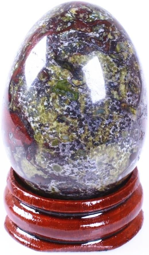 50mm Gemstone Dragon Blood Healing 2" Eggs Shaped Carving Decor Wood Stand