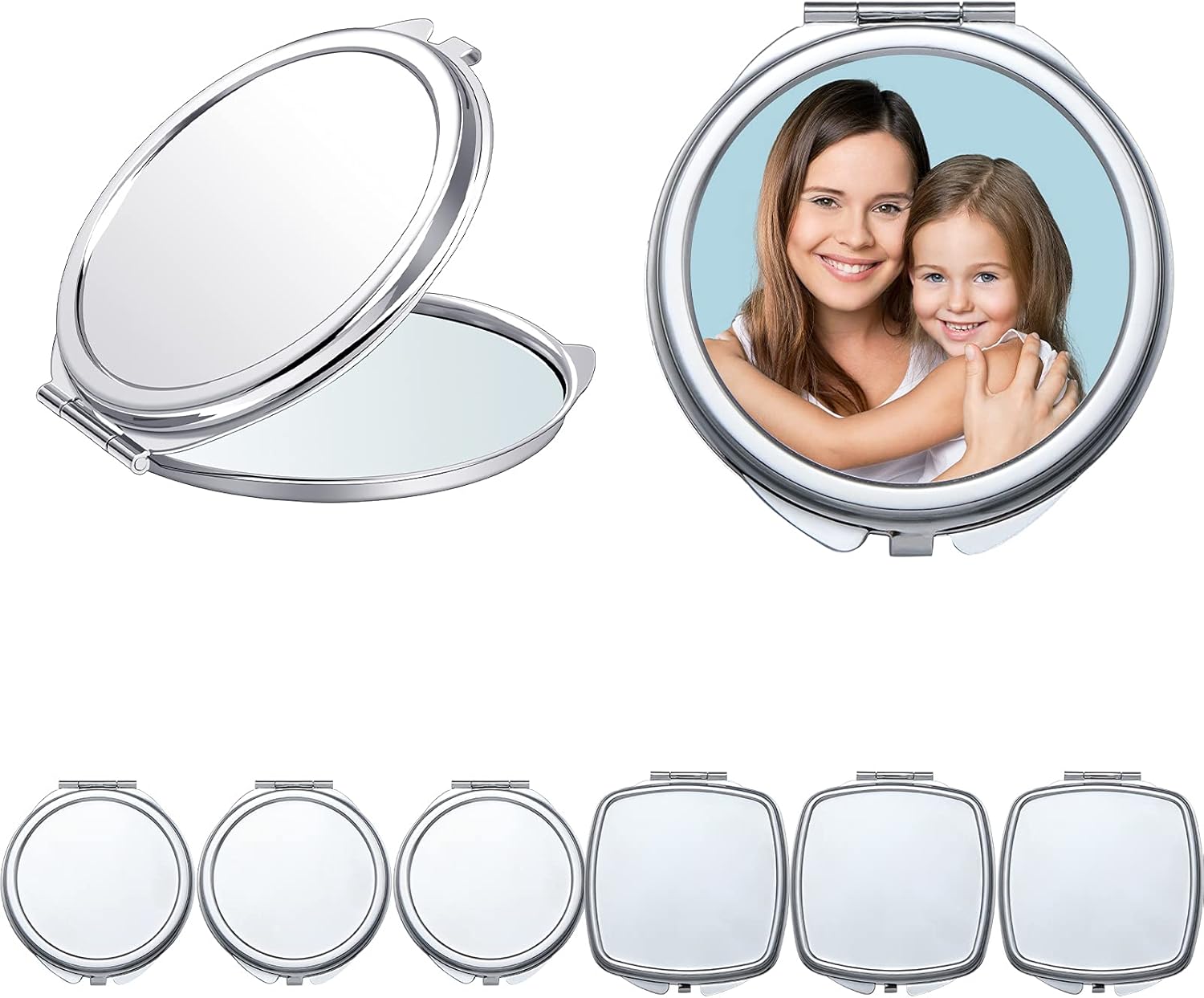 Jetec 12 Pcs Sublimation Blanks Compact Mirror Bulk Transfer Folding Pocket Makeup Double Sided Handheld Mirror Round Square Sublimation for Purse Travel