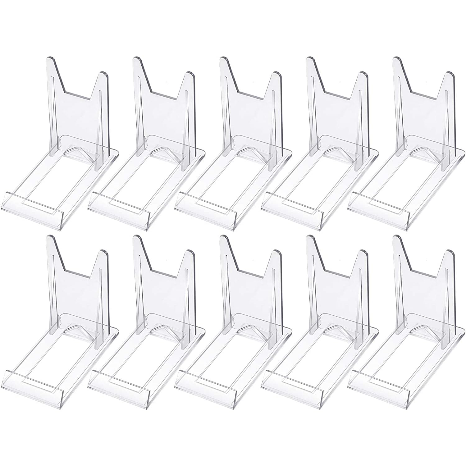 X spring Plastic Display Holders, 10 Pcs Clear Mini Acrylic Plate Stands, Adjustable Card Display Stand, Small Display Easel for Display Pictures, Home Office Supplies Festival Party Decoration