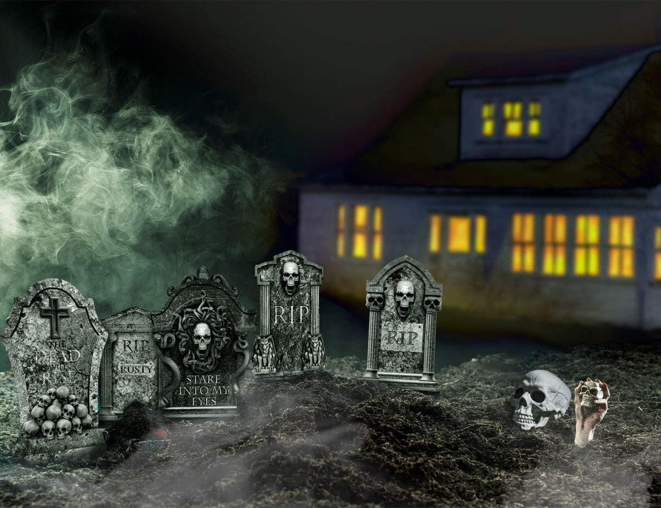 KIDPAR Halloween 16" Plastic RIP Graveyard Tombstones(5 Pack),Headstone Decorations and 10 Bonus Plastic Stakes for Halloween Yard Decorations,Tombstone Decorations Outdoor