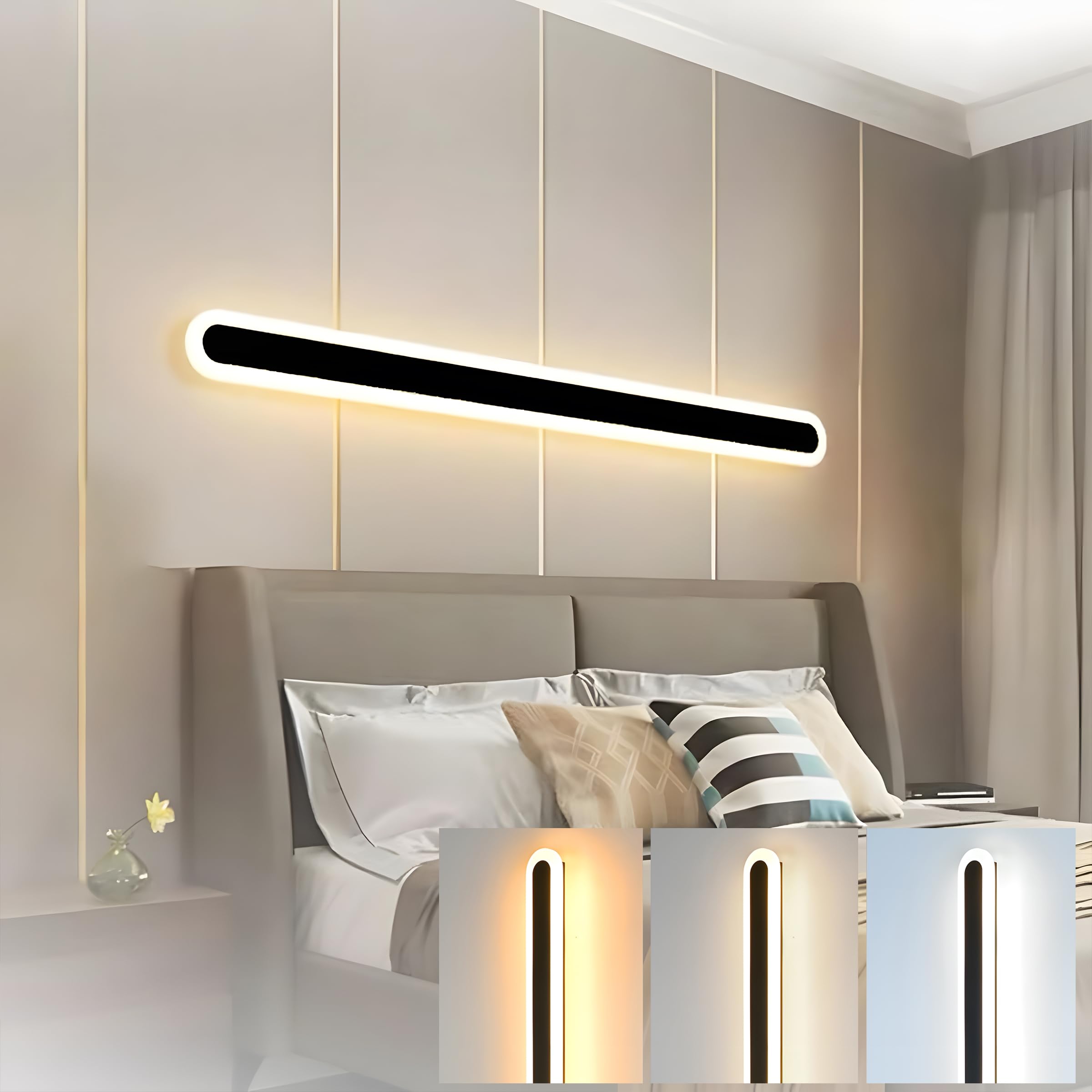 Ztwleed Black Led Wall Light Indoor,44W Wall Lamp Modern 3000K/4000K/6000K,Acrylic Wall Sconce Lights For Bedroom Living Room Corridor Stair 120Cm