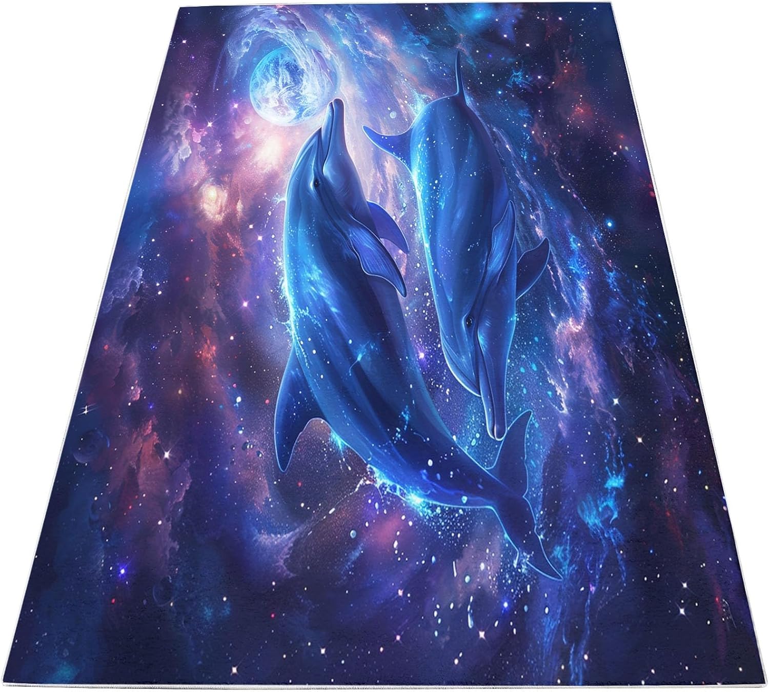 Generic Area Rug for Bedroom Starry Sky Dolphin Stars Washable Rugs 2x3 Modern Soft Non-Slip Floor Carpet Indoor Outdoor Rug Entryway Rug for Living Room Laundry Room