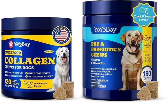 Collagen for Dogs - Dog Collagen Soft Chews for Hip, Joint, Skin & Coat + Probiotics for Dogs, Immune Support Supplement