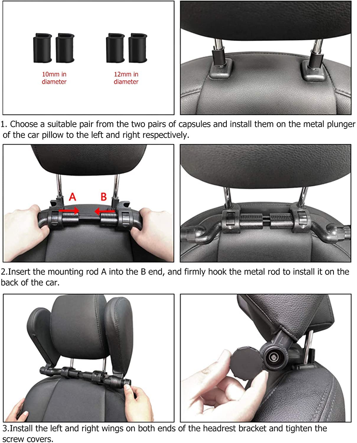 Appuie Tete Voiture, Voiture Oreillers Repose Tete Voiture Réglable, Appuie-Tête Latéral de Siège Auto en Cuir PU avec Coussin Mémoire, Confortable Support de Cou pour Voyage Adulte Enfants