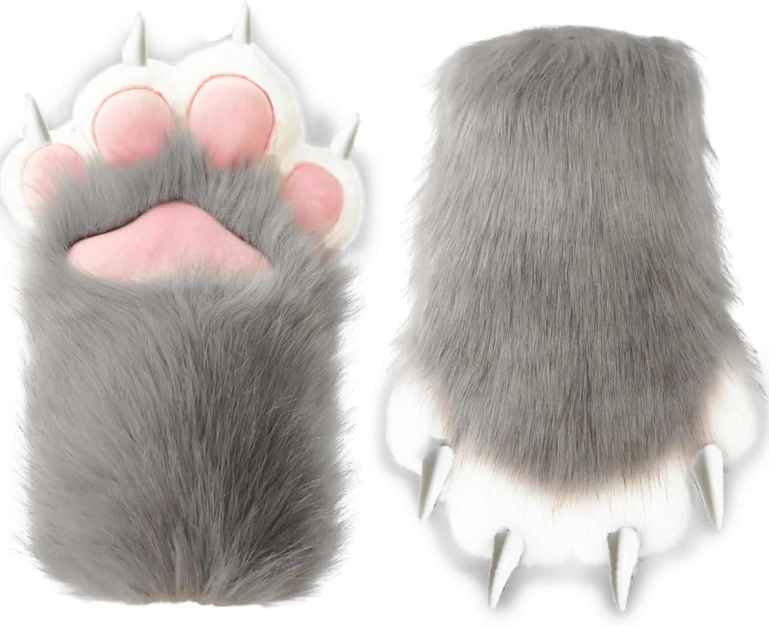 Furry Paws Gloves,Cute Plush Wolf Cat Paw Gloves with Claws Faux Fox Fur Fursuit Paws Halloween Cosplay Animal Costume
