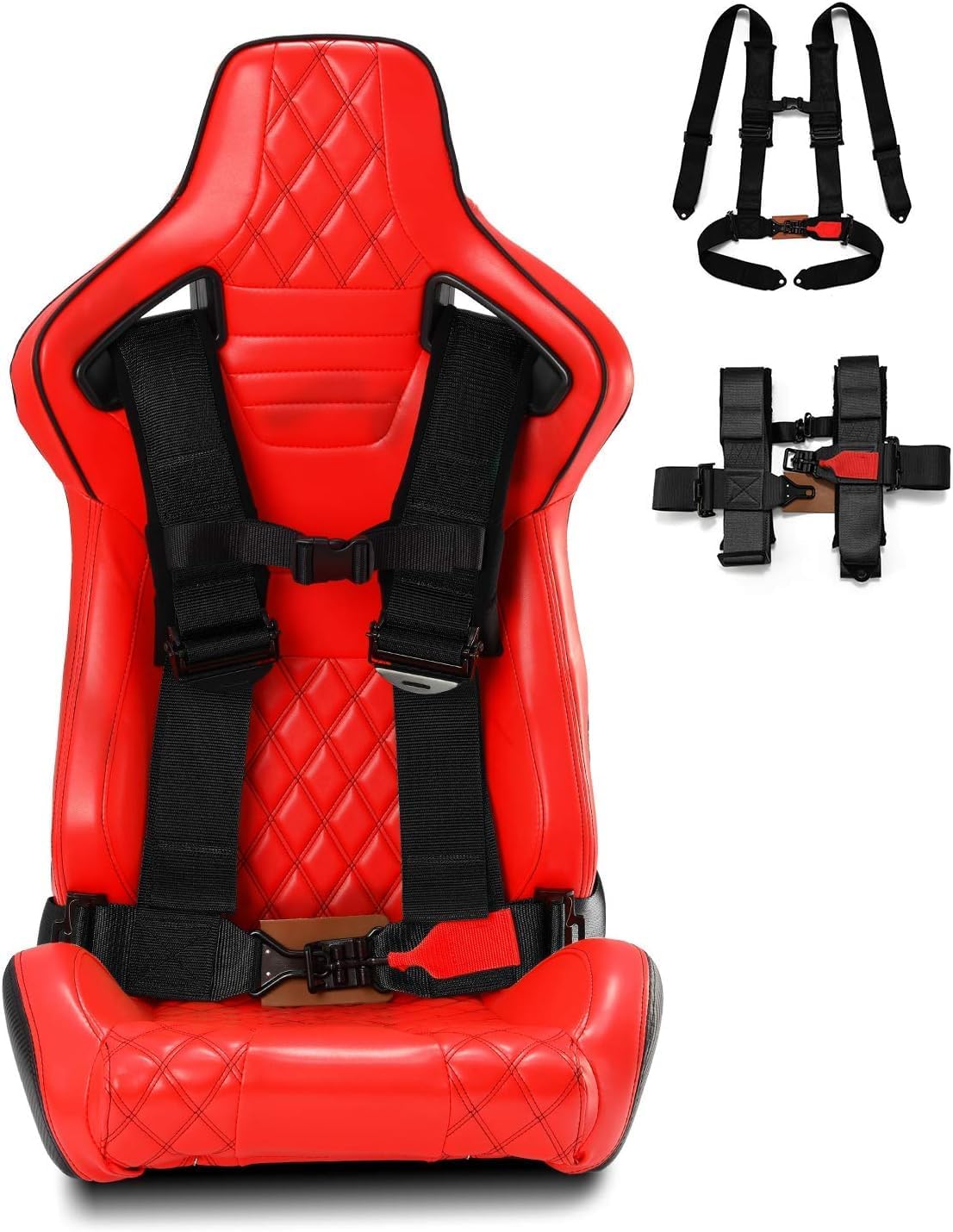 2 X Universal H-Style Racing Seat Belt black 3" STRAPS 4-Point Harness pair