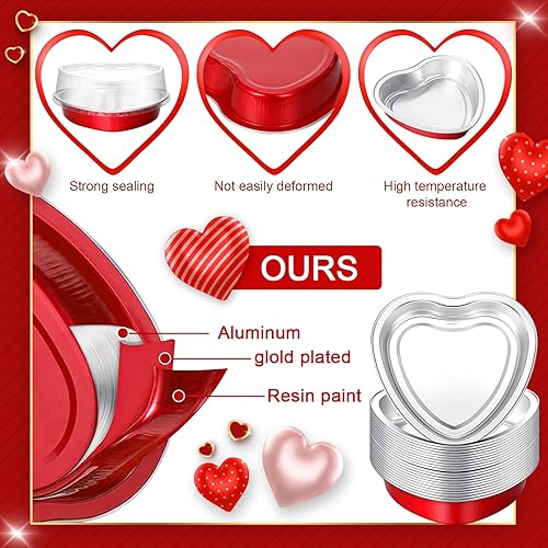 Miniatura 4 de Yinkin Juego de 50 moldes de 9 onzas con forma de corazón para el Día de la Madre de 5.4 pulgadas, moldes de papel de aluminio para cupcakes con