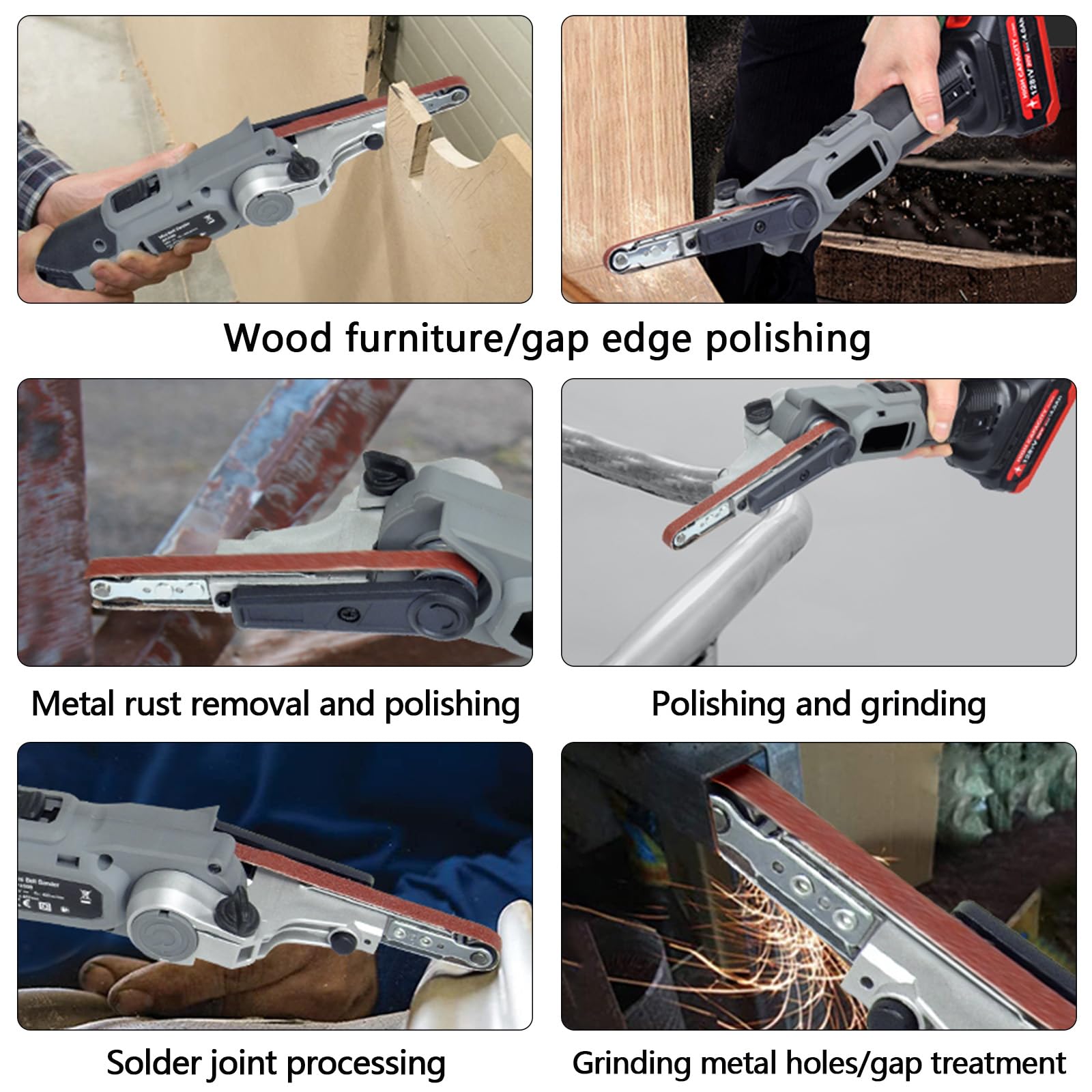 Lijadora Banda, Lijadora Banda A Batería Compatible Con Makita 18V Lijadora Inalámbrica Multilijadora Lima Eléctrica 10x330mm 3 Bandas Lijado 6 Velocidades Ajustable 35° (Sin Batería)