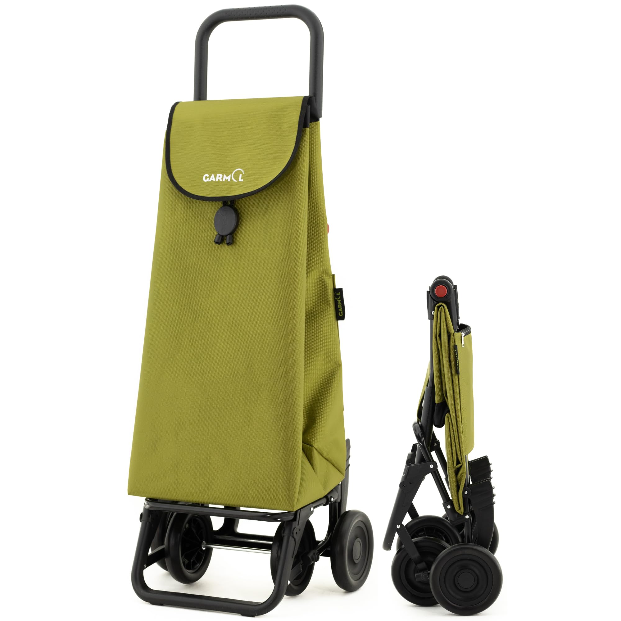 GARMOL Carro de la Compra Plegable 55 litros | Carro de la Compra 4 Ruedas Gran Capacidad Abatible | Carrito Compra Plegable Color Verde Aguacate