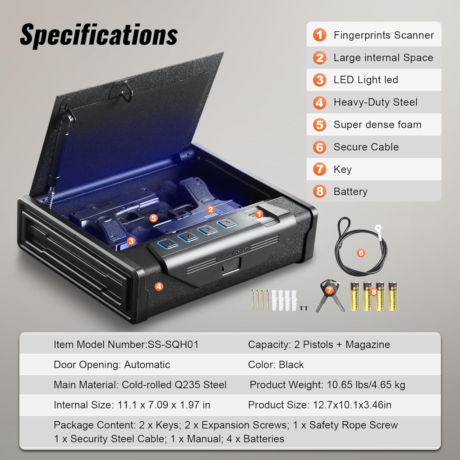 VEVOR Gun Safe for Pistols, Biometric Gun Safe with Three Quick Access Ways of Fingerprints, Passwords and Keys, Handgun Safe for 1 Pistol for Home, Bedside, Nightstand, Wall