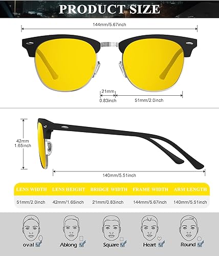 Miniatura 4 de KALIYADI - Lentes de sol polarizados para conducir, media montura, con bloqueo de rayos ultravioleta, para hombre y mujer