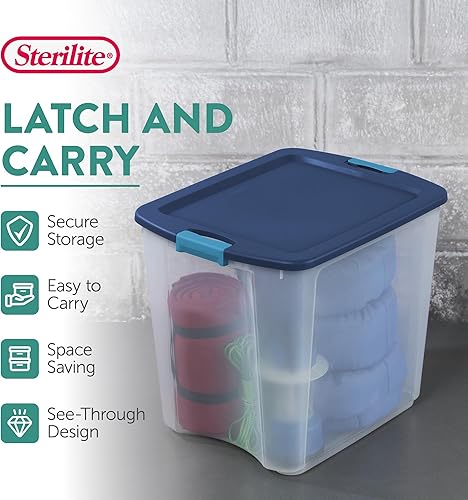 Miniatura 3 de Sterilite Paquete de 12 contenedores de almacenamiento de plástico transparente con tapas de pestillo y asas de agarre completo, 27 galones