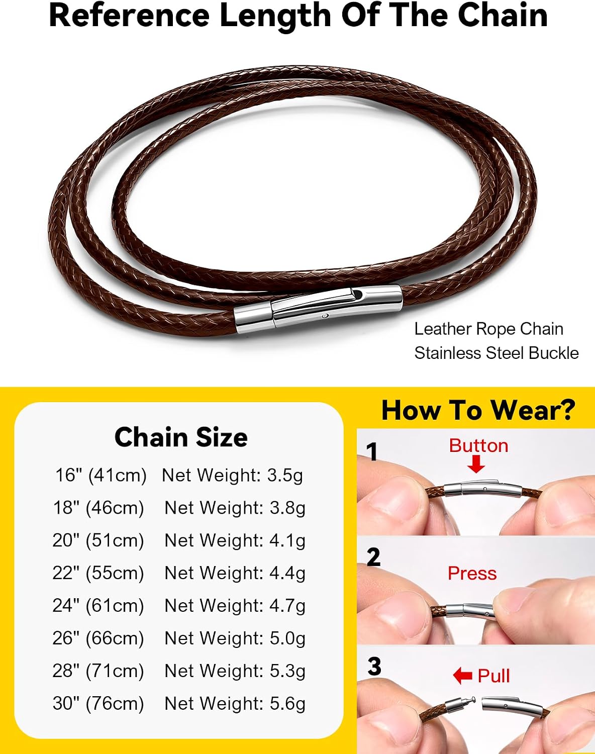 2MM 3MM Waterproof Braided Leather Necklace Cord for Men Women | Waterproof with Black&Stainless Steel Clasp | Dark Brown/Black Wax Rope Chain for Pendants, 16-30 Inch Lengths(Gift Box) image 5