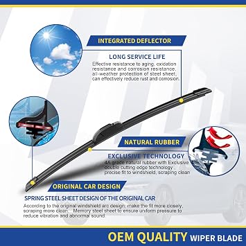 3 Wiper Blades Factory Replacement for 2011-2013 Jeep Grand Cherokee | 2011-2023 Dodge Durango,Original Equipment,Windshield Wipers Front & Rear,22/21/12 (Pack of 3) U/J HOOK,All Weather