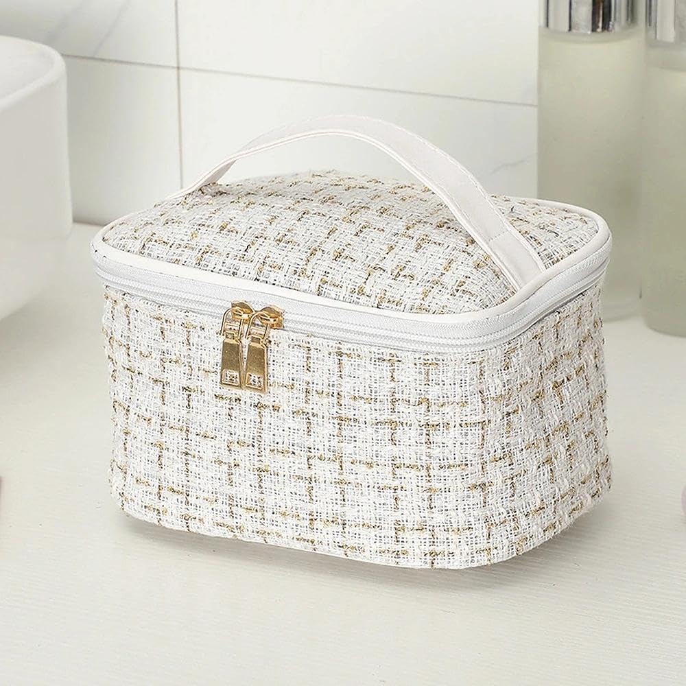 Minimalist High-Capacity Cosmetic Bag Girls' Organizer Toiletry Pouch Travel-Friendly High-Fashion Cosmetics Storage(White)