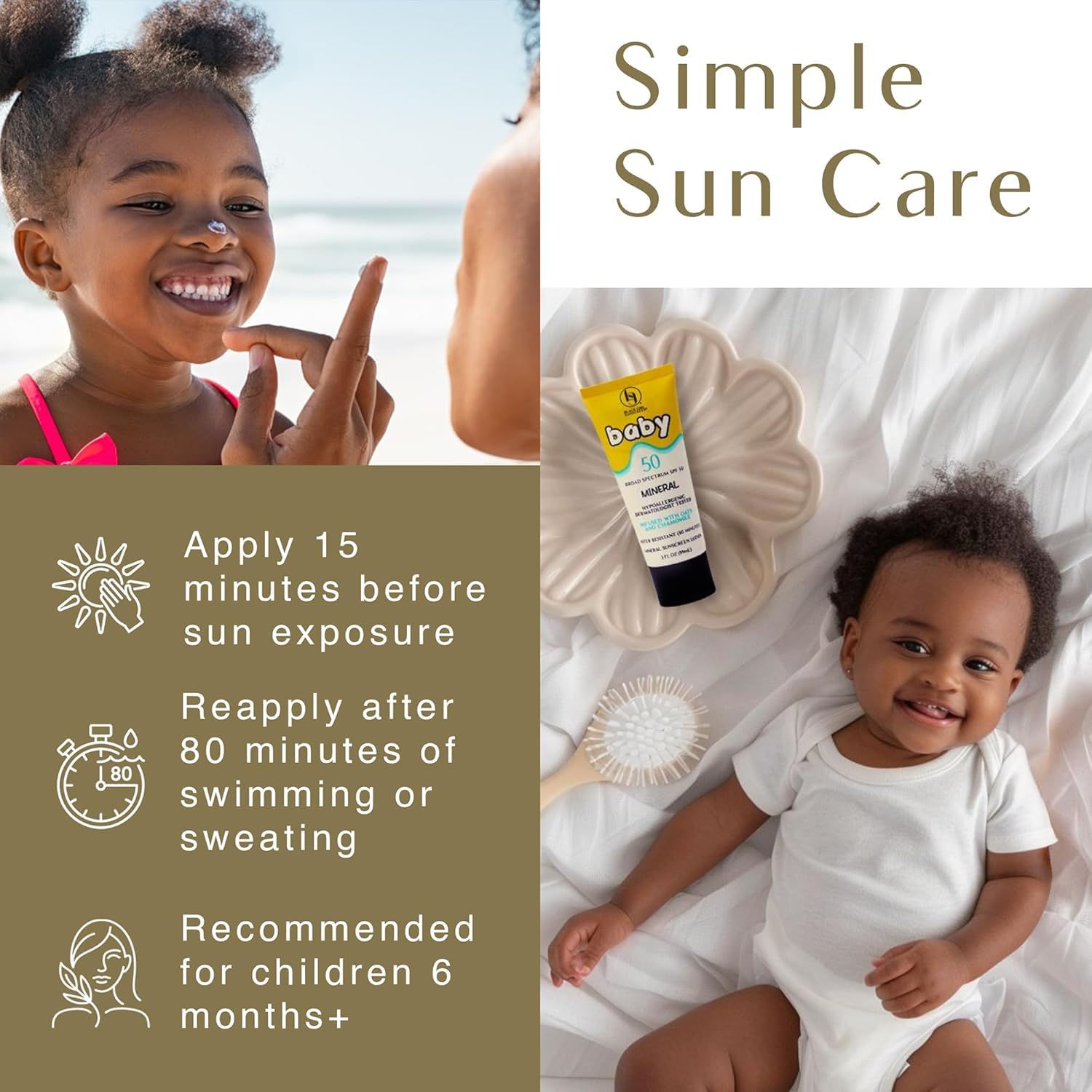 Black Girl Sunscreen Baby SPF 50 Lotion for Face & Body - Mineral Sunscreen for Kids & Babies, Baby Sunblock, Water Resistant for 80 Minutes, No White Cast for Melanin Rich Skin - 3 fl oz